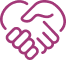 Poignée de main formant un cœur rose, symbolisant la confiance, le partenariat et l'entraide mutuelle.